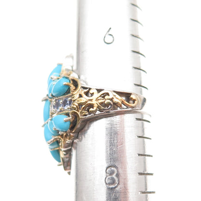 Chuck Clemency 925 Sterling 2-Tone Real Turquoise & Tanzanite Ring Size 7.25