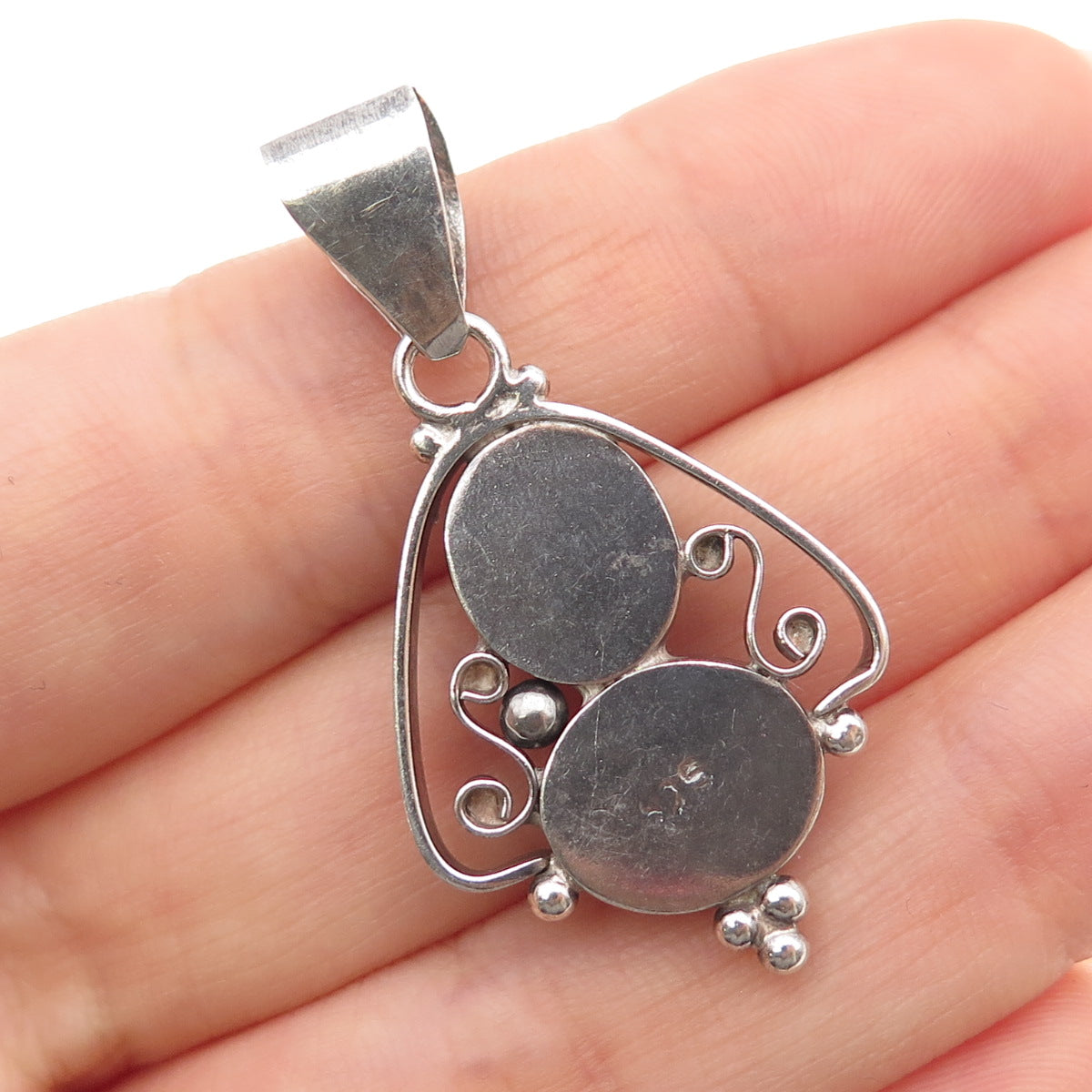 925 Sterling Silver Vintage Real Moonstone & Labradorite Beaded Charm Pendant