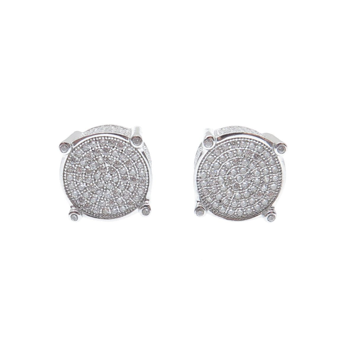 925 Sterling Silver Round-Cut C Z Sparkle Stud Earrings