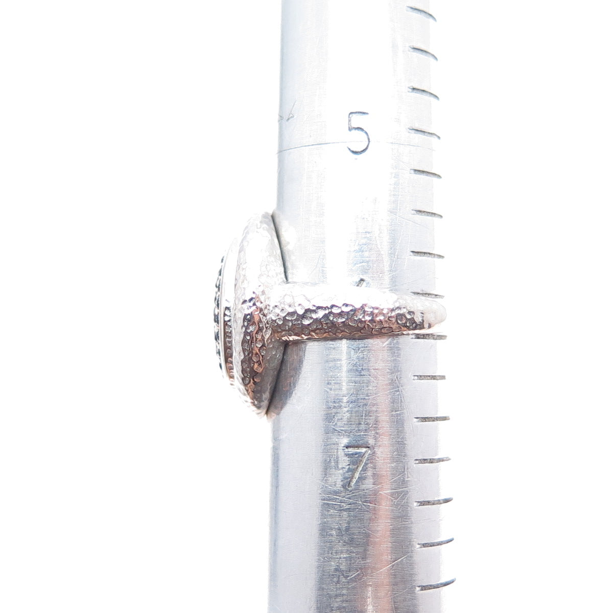 925 Sterling Silver Real Round-Cut Black Spinel Hammered Ring Size 6.25