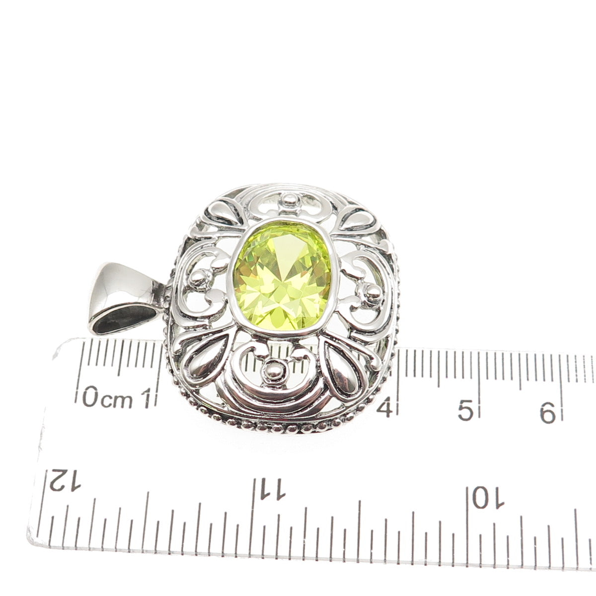 ESPO Joseph Esposito 925 Sterling Silver Vintage Lime Green C Z Floral Pendant
