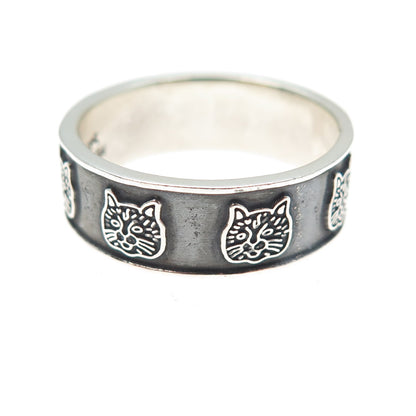 925 Sterling Silver Vintage Mexico Cat All Around Oxidized Band Ring Size 12.25