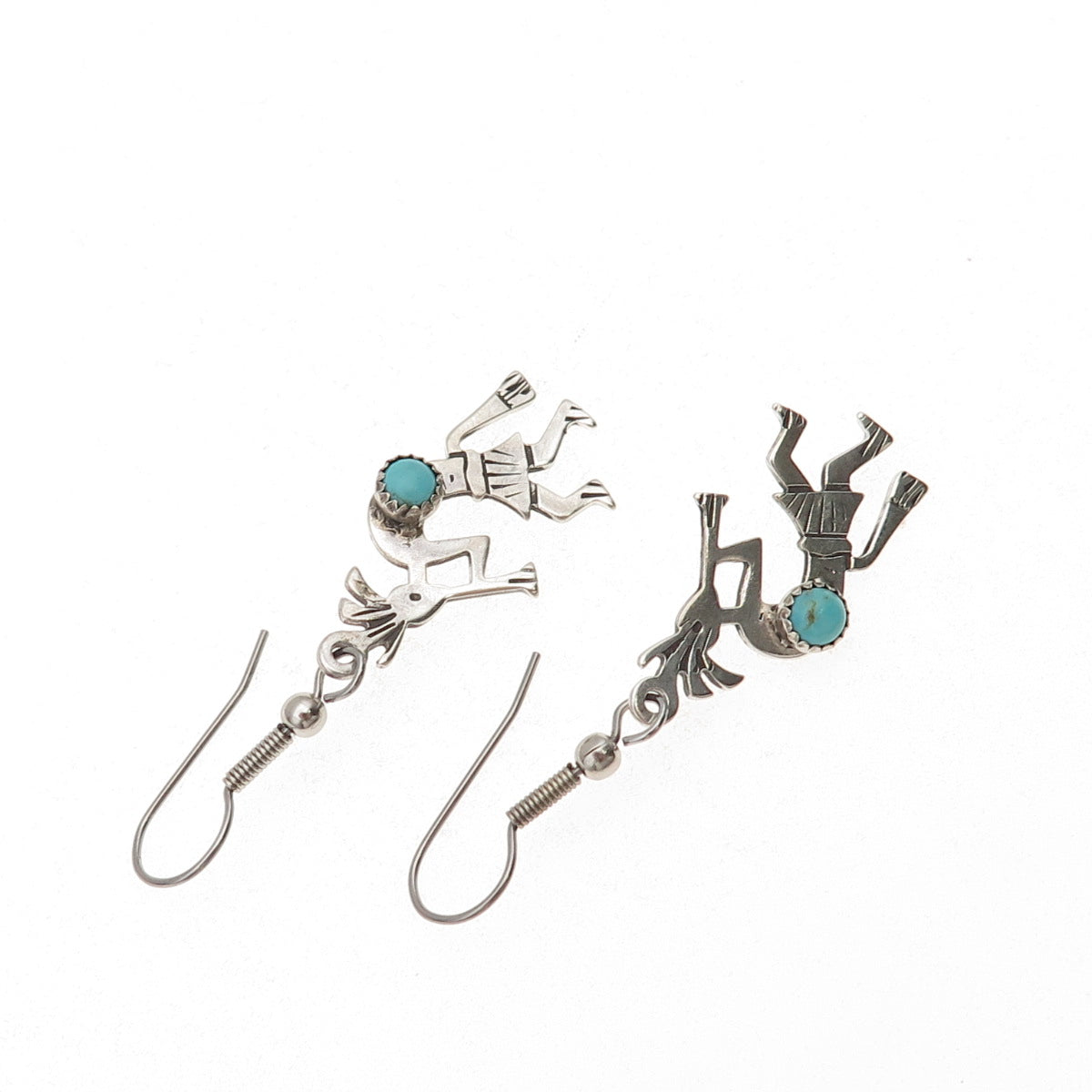 Abel Toledo Navajo Old Pawn Sterling Silver Vintage Turquoise Kokopelli Earrings