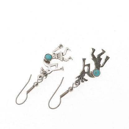 Abel Toledo Navajo Old Pawn Sterling Silver Vintage Turquoise Kokopelli Earrings