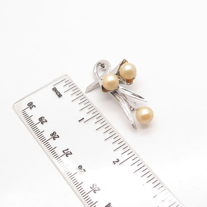 925 Sterling Silver Antique Faux Pearl Floral Pin Brooch