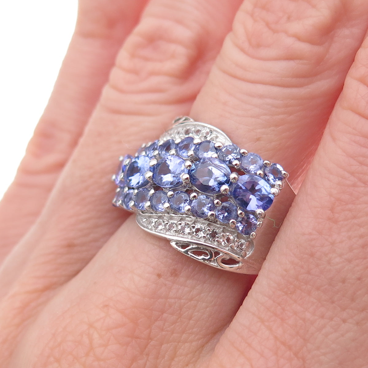 Chuck Clemency 925 Sterling Silver Real Tanzanite & White Topaz Ring Size 8.25