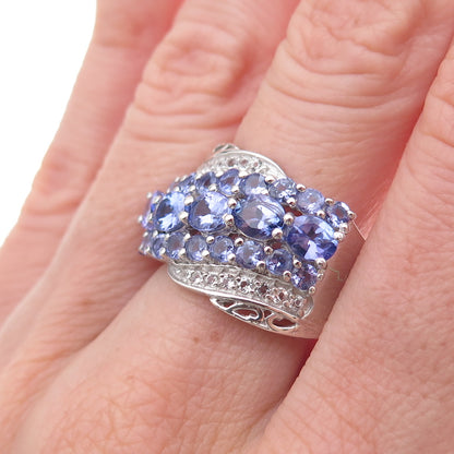 Chuck Clemency 925 Sterling Silver Real Tanzanite & White Topaz Ring Size 8.25