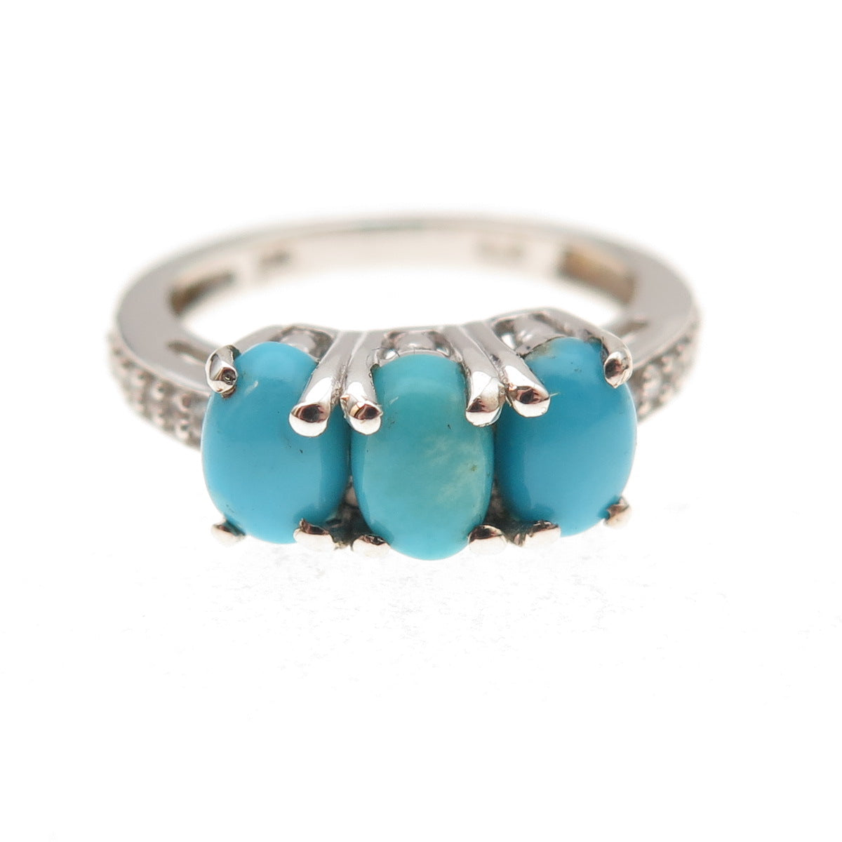 Chuck Clemency 925 Sterling Silver Real Turquoise & White Topaz Ring Size 5.25