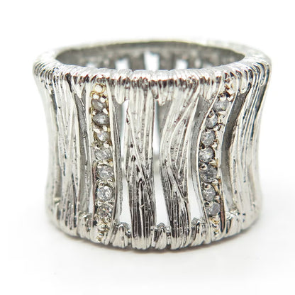 925 Sterling Silver Vintage C Z Wide Band Ring Size 7.25