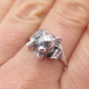 925 Sterling Silver Vintage Elephant Oxidized Ring Size 8.75