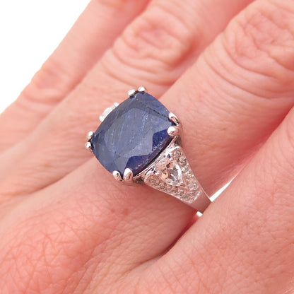 925 Sterling Silver Real Sapphire & White Topaz Ring Size 7