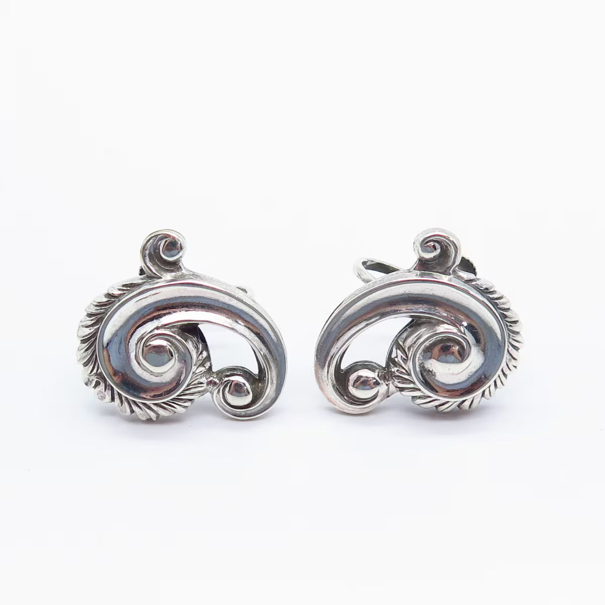 925 Sterling Silver Vintage Bond Boyd Wave Screw Back Earrings