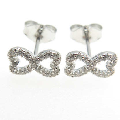 925 Sterling Silver Round-Cut C Z Bow Tie Heart Stud Earrings