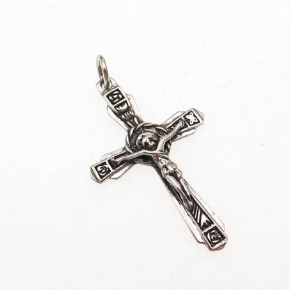 925 Sterling Silver Vintage Crucifix Cross Oxidized Charm Pendant