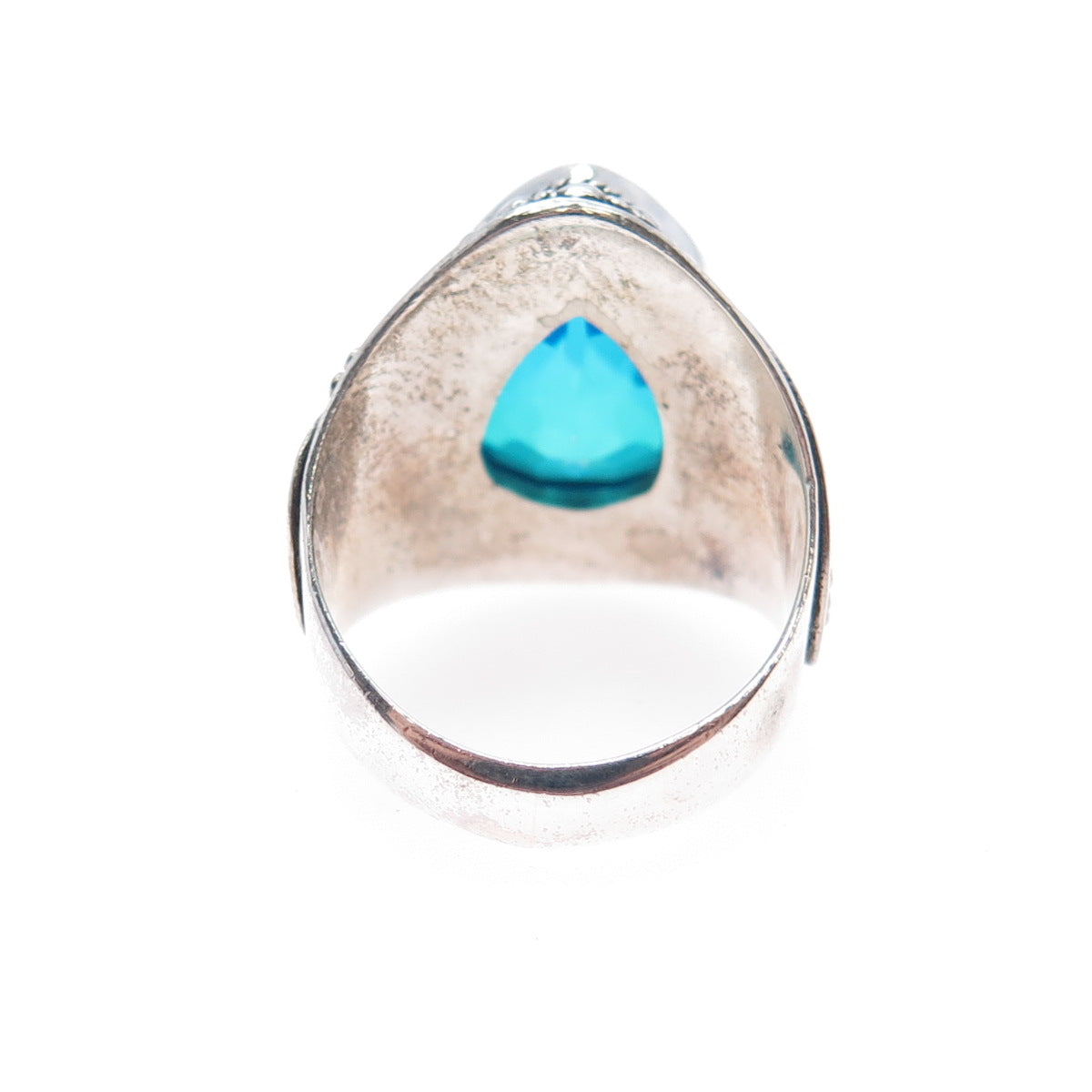 SARDA 925 Sterling Silver Vintage Mystic Blue C Z Teardrop Beaded Ring Size 5.5