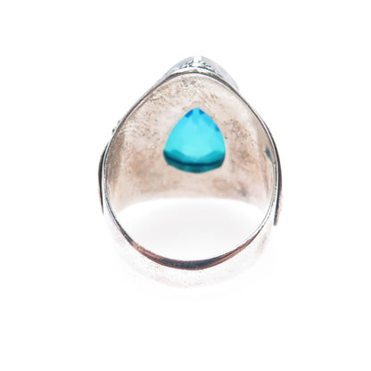 SARDA 925 Sterling Silver Vintage Mystic Blue C Z Teardrop Beaded Ring Size 5.5