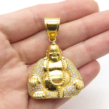 925 Sterling Silver Gold Plated Pave C Z Sitting Buddha Pendant