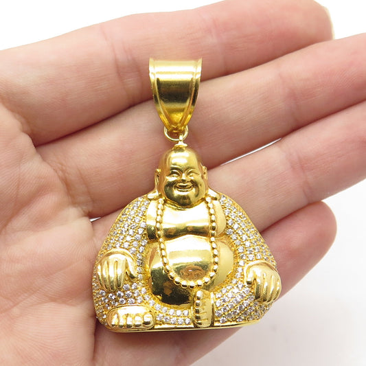 925 Sterling Silver Gold Plated Pave C Z Sitting Buddha Pendant