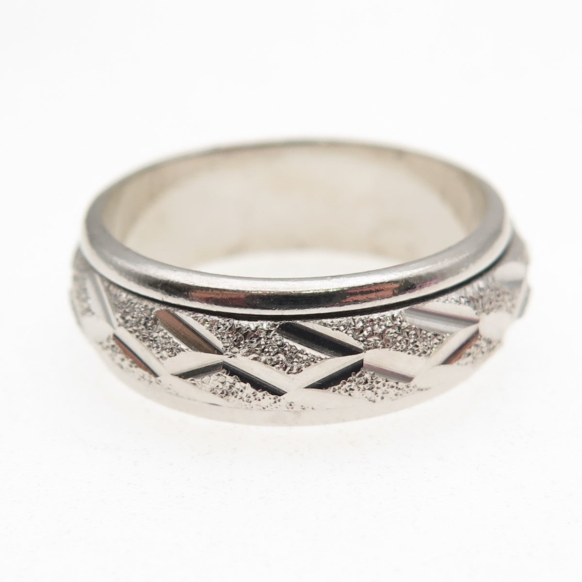 925 Sterling Silver Textured Rotating Band Ring Size 10