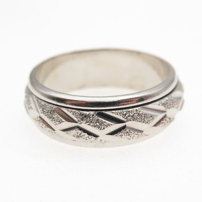 925 Sterling Silver Textured Rotating Band Ring Size 10