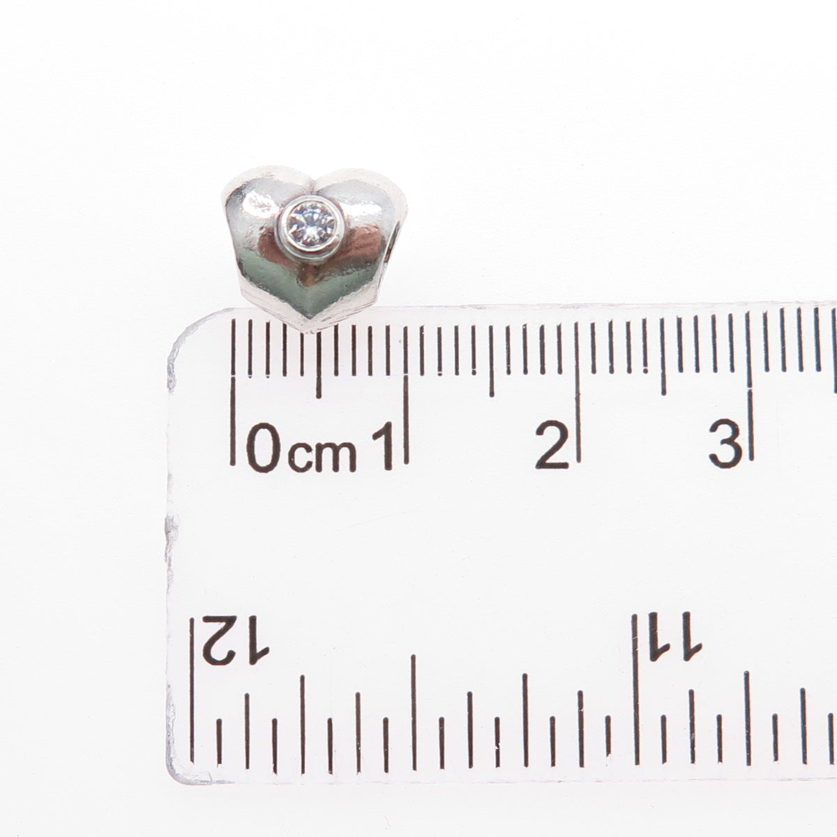 PANDORA 925 Sterling Silver Round-Cut C Z Heart Slide Bead Charm