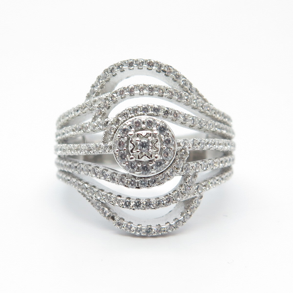 925 Sterling Silver Pave C Z Ring Size 8.25