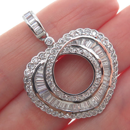 925 Sterling Silver Round & Tapered Baguette C Z Heart Pendant