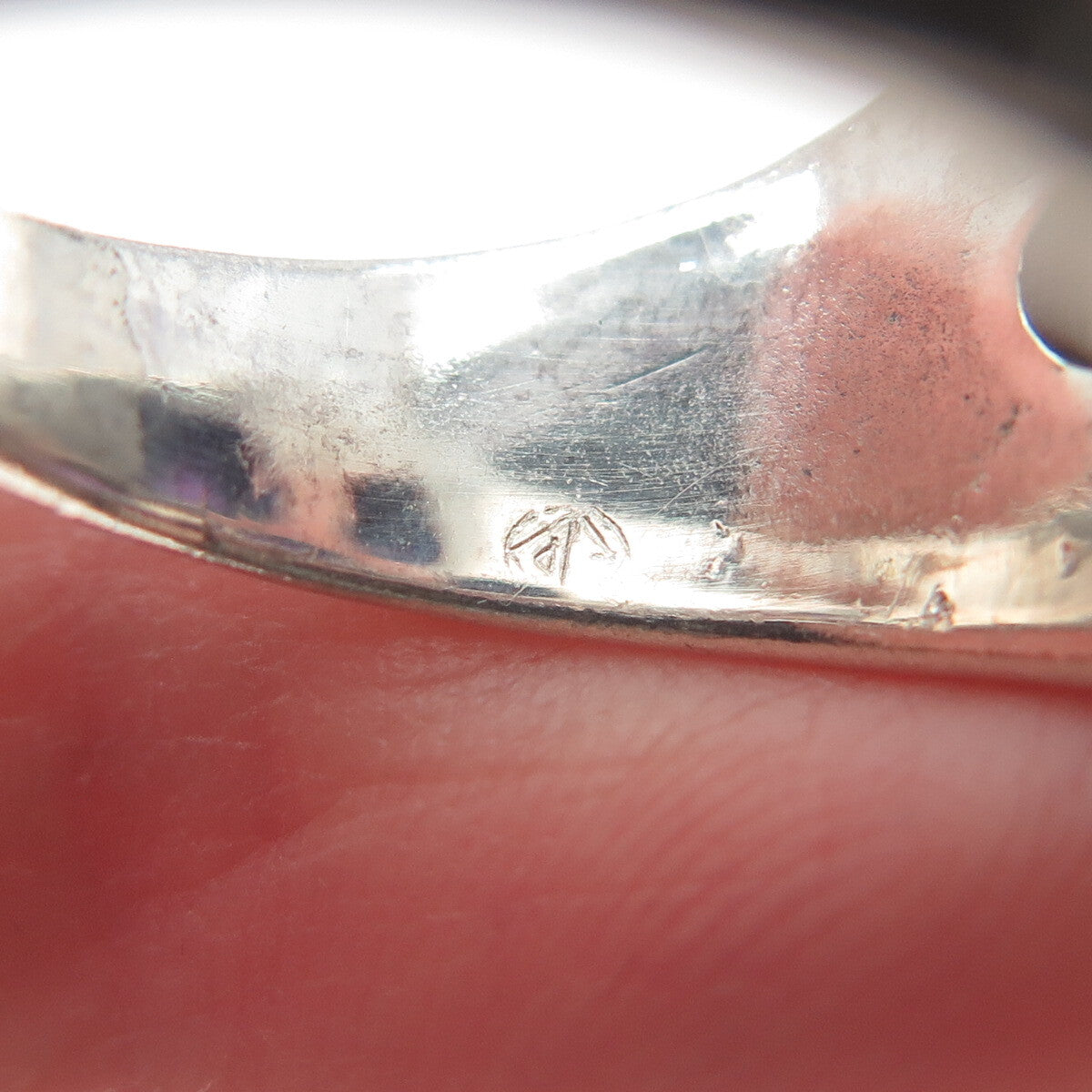 925 Sterling Silver Vintage Real Amethyst Modernist Oxidized Ring Size 8