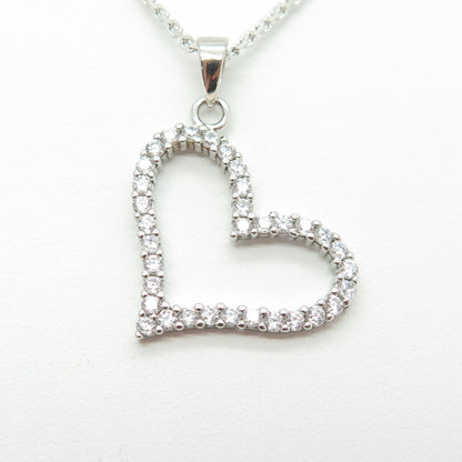 925 Sterling Silver Round-Cut C Z Open Heart Cable Chain Necklace 16"