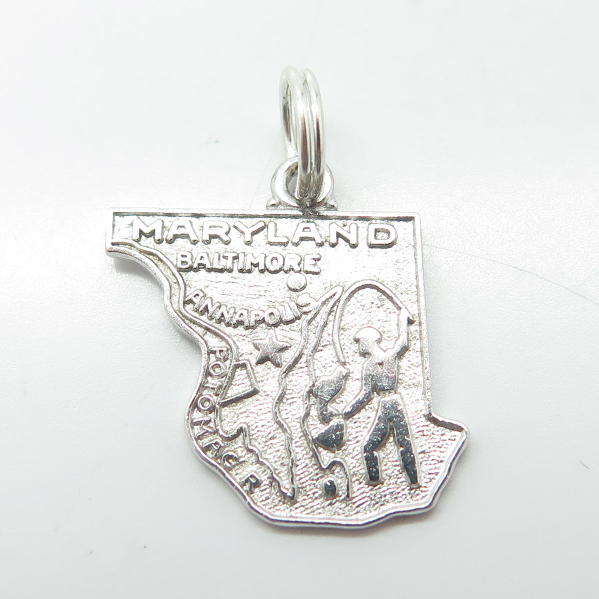 WELLS 925 Sterling Silver Vintage Maryland Old Line State Map Charm Pendant