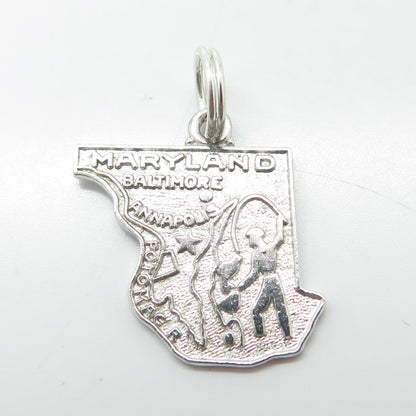 WELLS 925 Sterling Silver Vintage Maryland Old Line State Map Charm Pendant