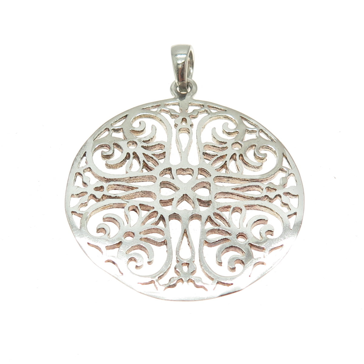 925 Sterling Silver Vintage Ornate Round Pendant