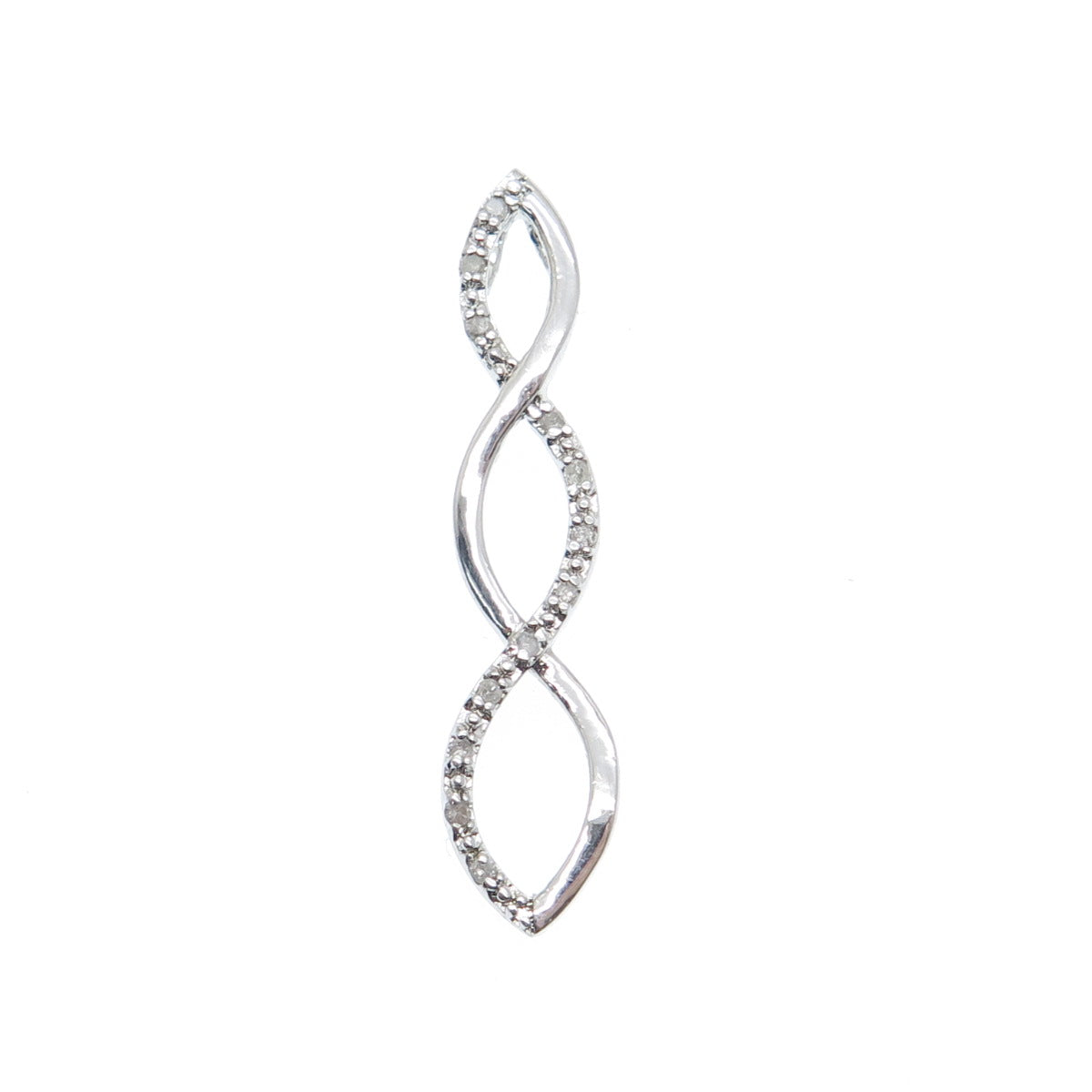 925 Sterling Silver Real Round-Cut Diamond Twisted Infinity Charm Pendant