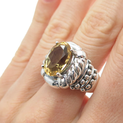 CLYDE DUNEIER CID 925 Sterling Silver Vintage Real Citrine Ribbed Ring Size 7.75