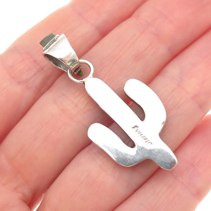 Old Pawn 925 Sterling Silver Vintage Southwestern Turquoise Opal Cactus Pendant