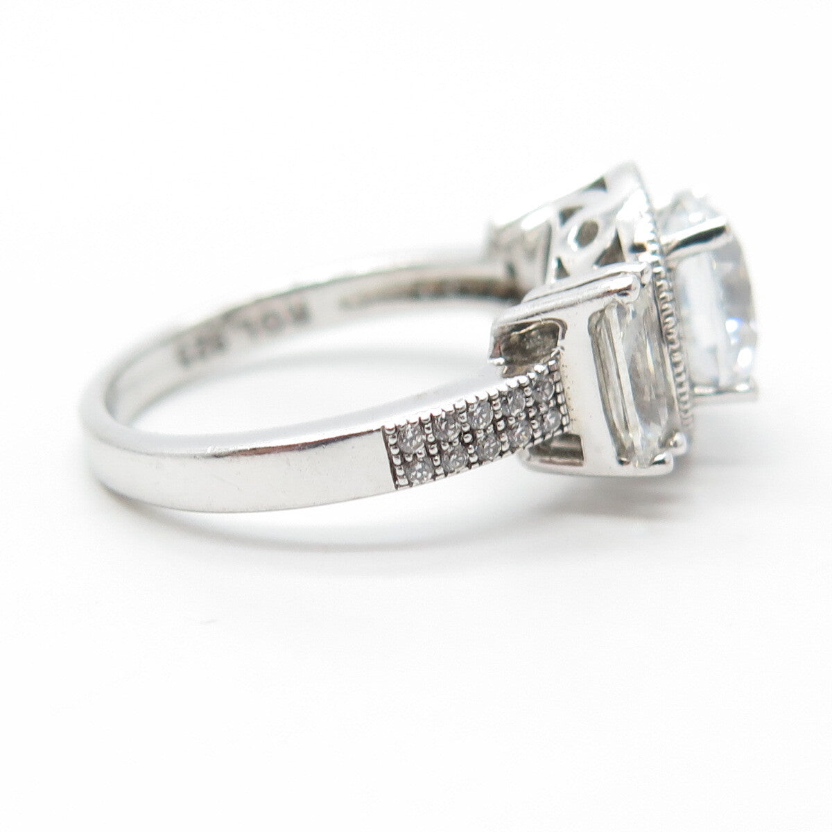 925 Sterling Silver Round & Baguette-Cut White C Z Engagement Ring Size 7