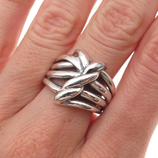 925 Sterling Silver Vintage Modernist Knot Oxidized Ring Size 8.5