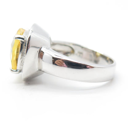925 Sterling Silver Cushion-Cut Yellow & White C Z Engagement Ring Size 7.25