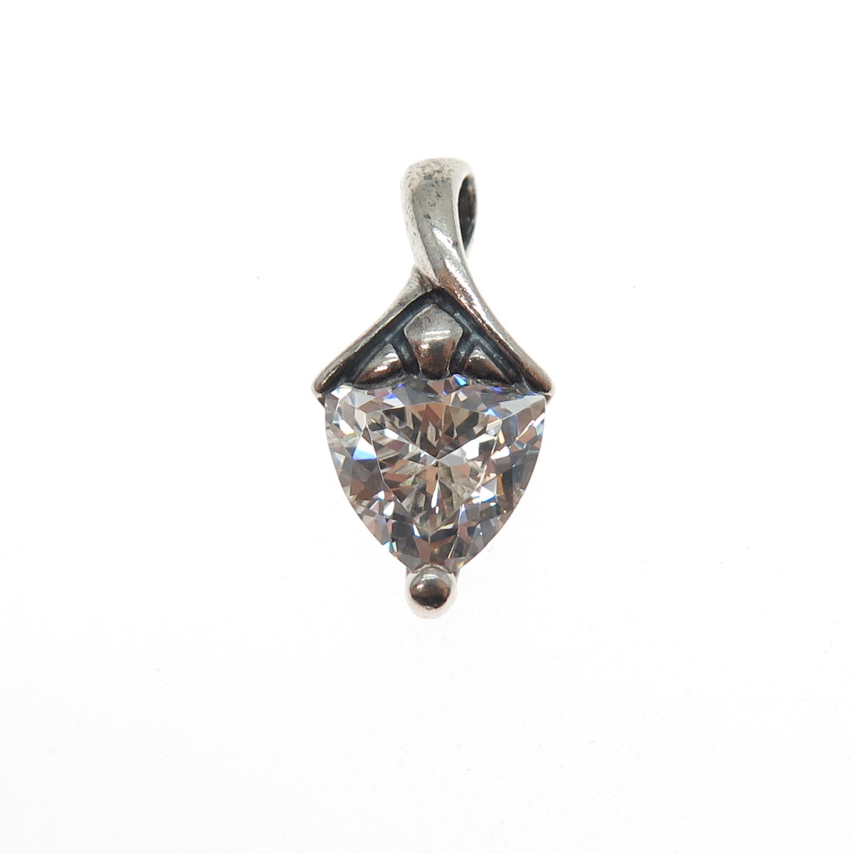 925 Sterling Silver Triangle-Cut C Z Minimalist Charm Pendant