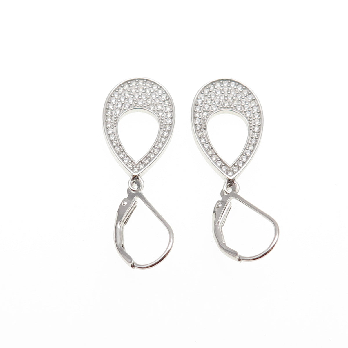 925 Sterling Silver Round-Cut C Z Teardrop Dangle Earrings