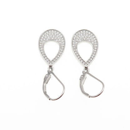 925 Sterling Silver Round-Cut C Z Teardrop Dangle Earrings