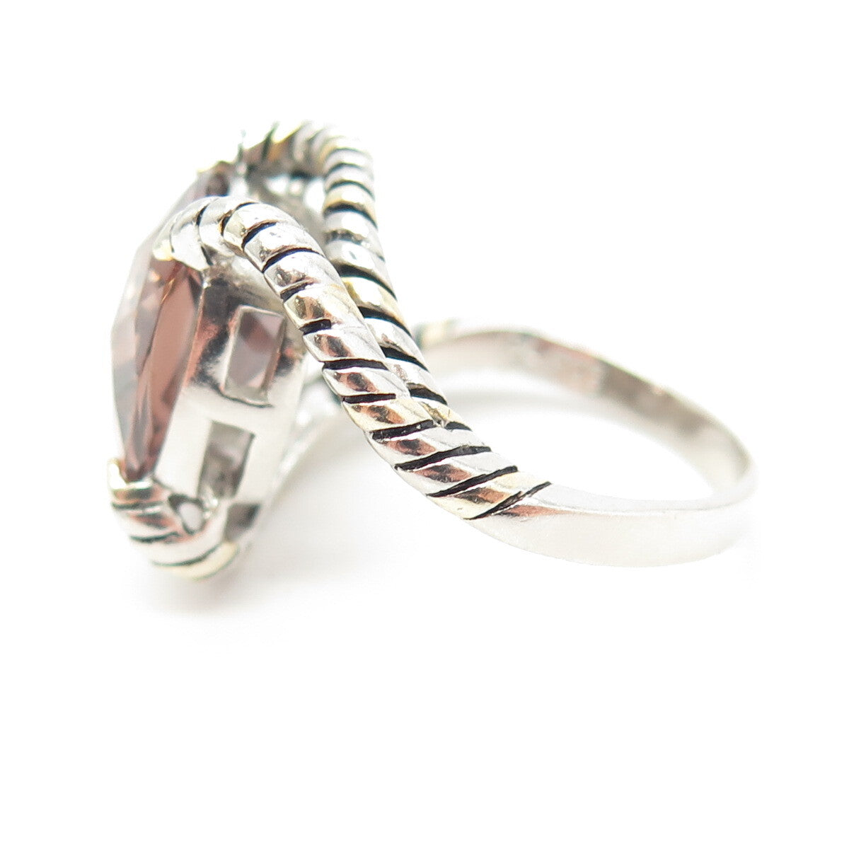 925 Sterling Silver Cushion-Cut Cognac C Z Bypass Ring Size 9