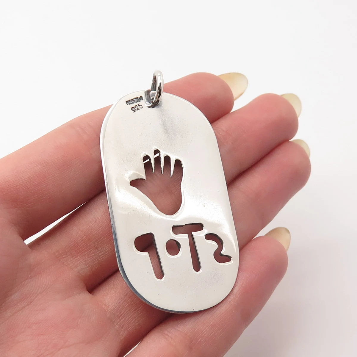 925 Sterling Silver Vintage Mexico Cutout "Stop" Pendant