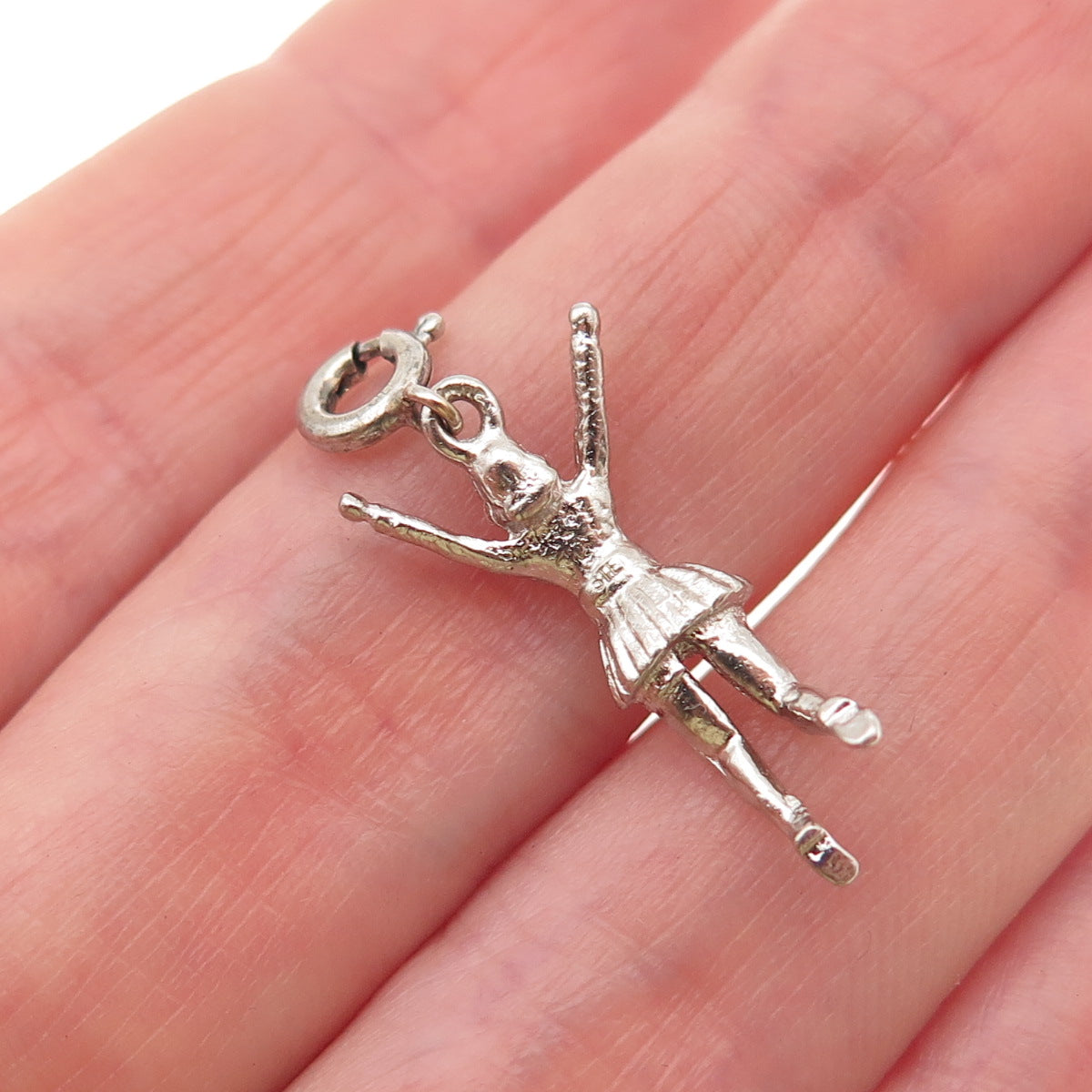 925 Sterling Silver Vintage Cheerleader Spring Ring Lock 3D Charm Pendant