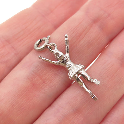 925 Sterling Silver Vintage Cheerleader Spring Ring Lock 3D Charm Pendant