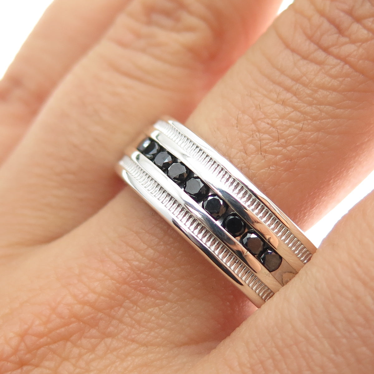 925 Sterling Silver Real Round-Cut Black Diamond Ring Size 13