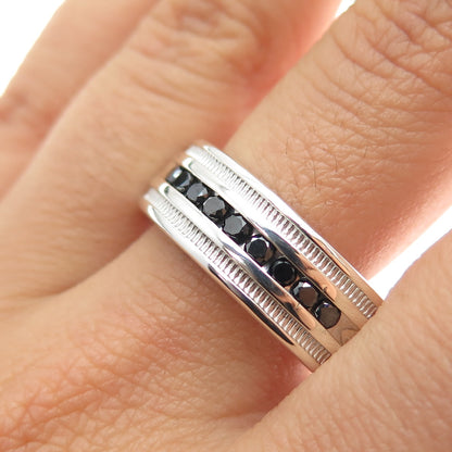 925 Sterling Silver Real Round-Cut Black Diamond Ring Size 13