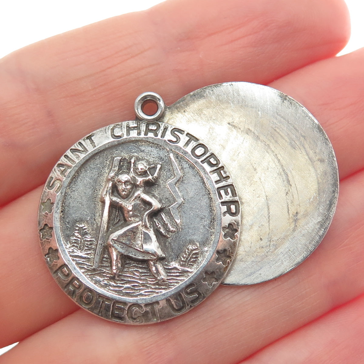 CHAPEL Sterling Silver Antique Art Deco St. Christopher Emergency Slide Pendant