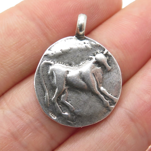 925 Sterling Silver Vintage Hercules Coin Oxidized Charm Pendant