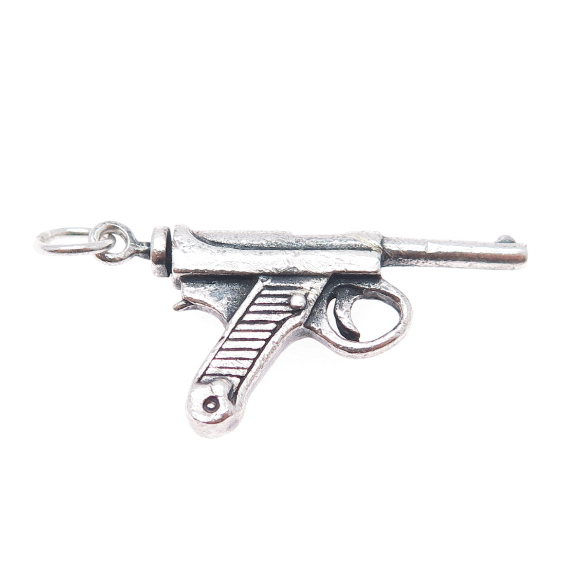 925 Sterling Silver Vintage Luger Pistol Oxidized Charm Pendant